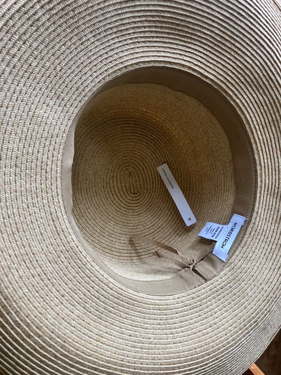 Nordstrom Straw Wide Brim Adjustable Hat With Red Black and Blue Band